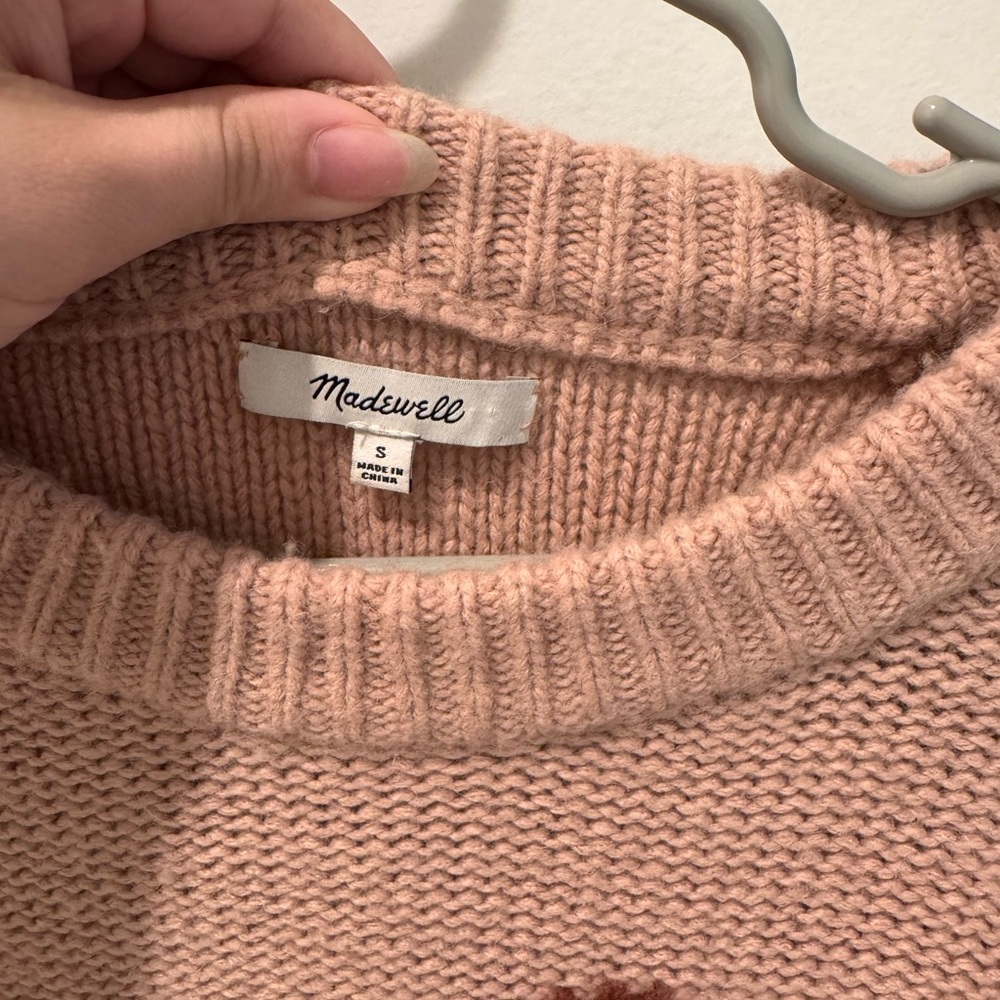 Madewell Pink and Red Crew Neck Sweater with Pom-Pom Details - Picture 4 of 7